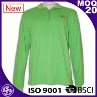 100% contton fashion green long sleeve zipper polo