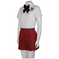 white shirt and red plaid pleated skirts