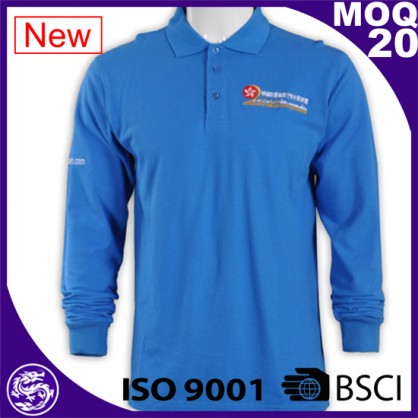 wholesale cotton polyester bule color long sleeve polo shirt for sale